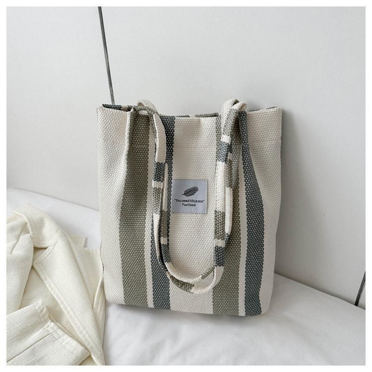 Striped Canvas Tote Bag 2023 Fall Fashion Large Capacity Casual Shoulder Bag