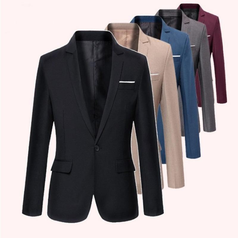 Men S Slim Fit Casual Suit Jacket Long Sleeve Solid Color