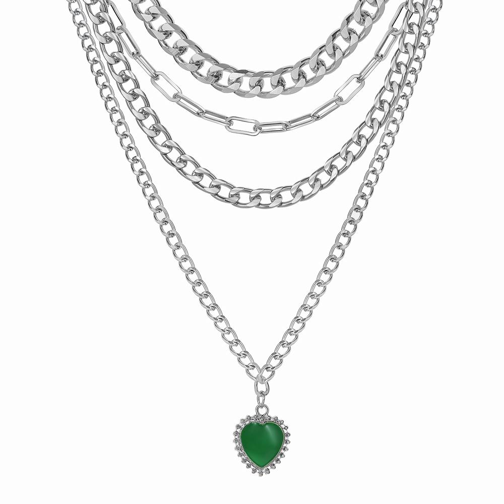 

Ожерелье из четырех частей, элегантный ретро-кулон с полым сердцем, индивидуальный женский переплетенный темперамент, элегантная цепочка для свитера серебряный