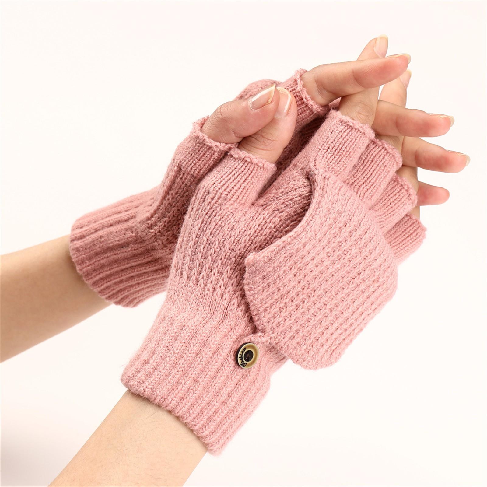 

Перчатки шерстяные полосатые флип теплые полупальцевые мужские и женские студенческие пишущие перчатки с открытыми пальцами вязаные One Size розовый