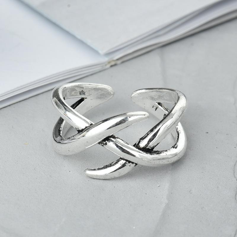 Fashion Personalized Index Finger Ring Niche Design Geometric Twist Open Ring Temperament Retro Couple Ring for Girlfriend Simple Geometric Ring