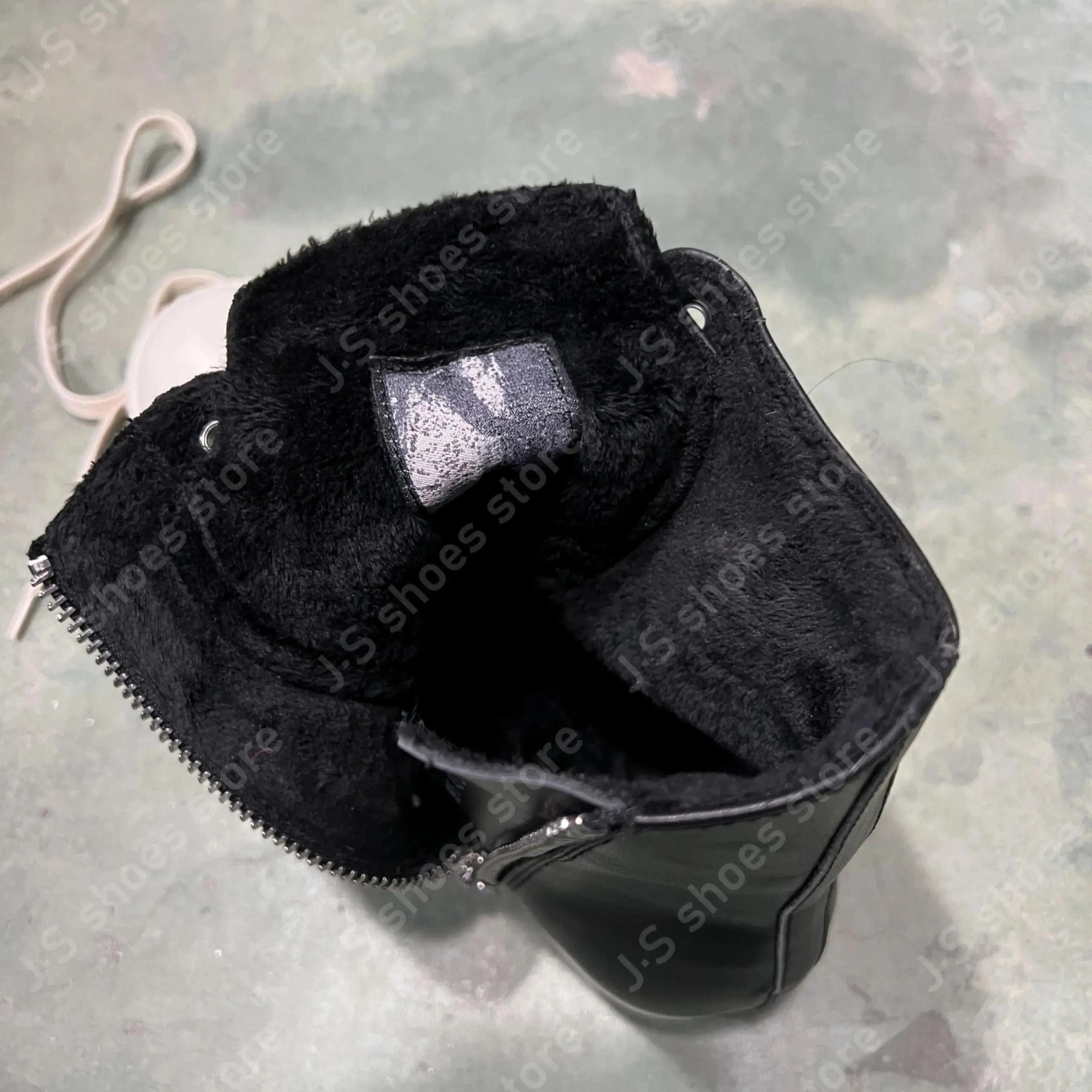 

R-o Geobasket Boots Black Leather High Top Shoe Short Plush Sneaker Cowhide Men Shoes Zipper Women Ankle Boot Casual Sneakers 34