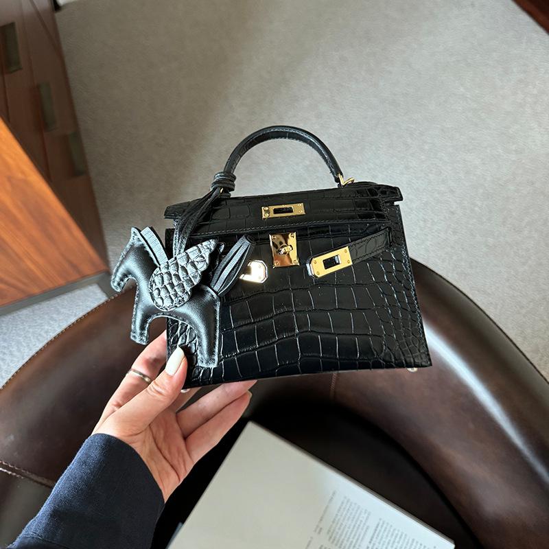 Torebka typu crossbody, pół-ręcznie wykonana, woskowana nić, wysokiej jakości wierzchnia warstwa, skóra bydlęca, wzór krokodyla retro, mini torba drugiej generacji, torba dojazdowa