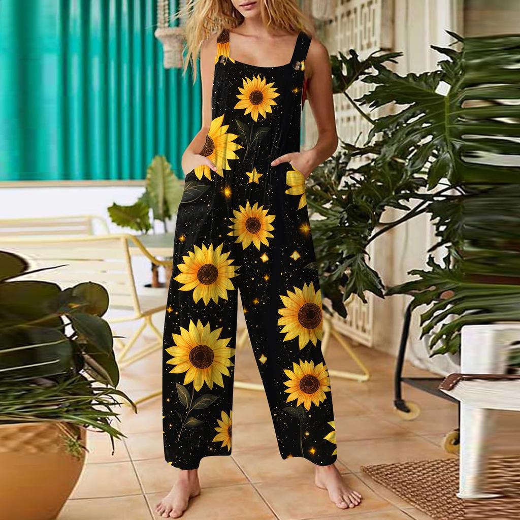 Women's Casual Jumpsuit Sleeveless Fashion Floral Print Jumpsuit