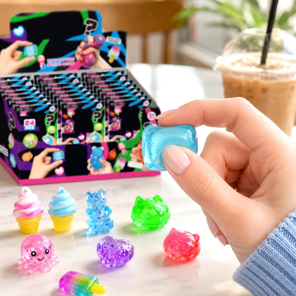 24pcs TPR Material Sensory Stress Relief Toys Set 3D Squeeze Fidget Toys Blind Box Collection for Kids and Adults
