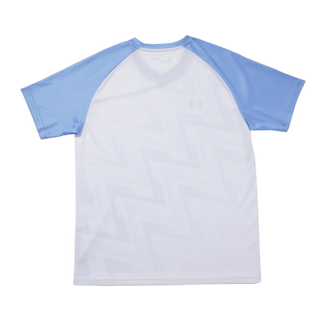 Under Armour Color Block Logo Print Casual Sports V-Neck Short Sleeve T-Shirt Unisex Tops Blue White 25500520-100