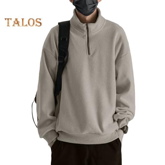 

Мужская толстовка осень-зима с полузастежкой-молнией и воротником-стойкой в стиле ретро, однотонная двухсторонняя бархатная свободная кофта с длинными рукавами для школы, свиданий и путешествий M хаки