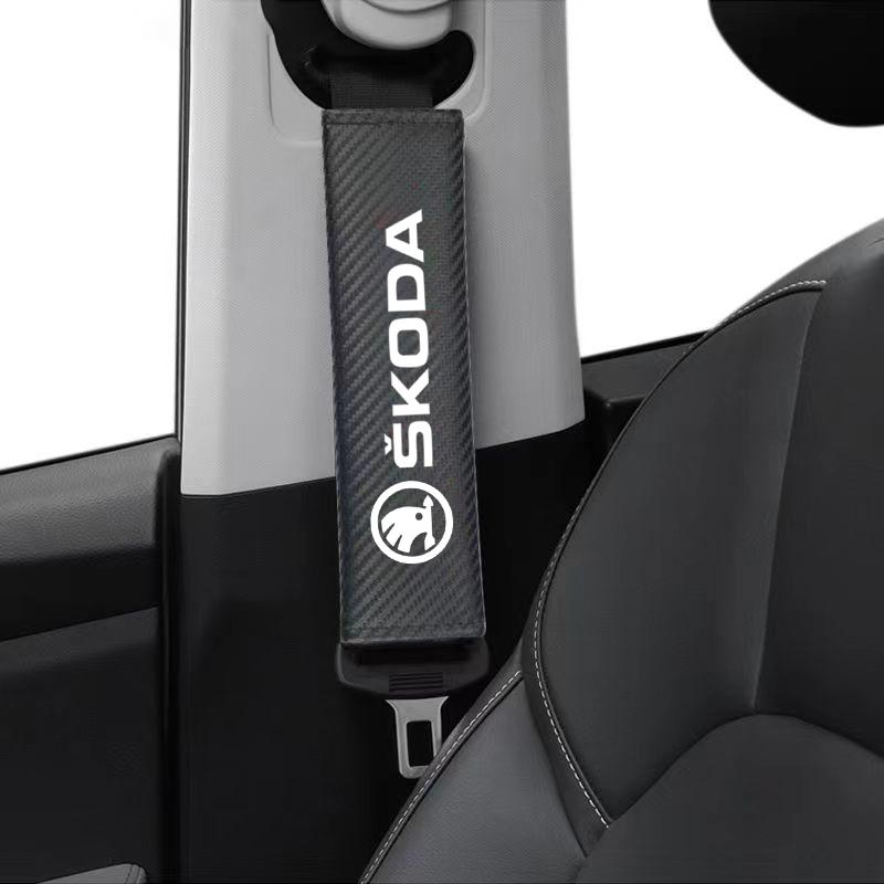 XOWS7 2pcs Car Seat Belt Pad Safety Strap Shoulder Cover Mat Accessories For Skoda Yeti Kamiq Kodiaq Karoq Octavia Fabia Rapid Vrs
