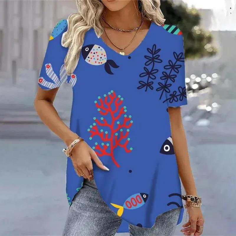 

Модная женская повседневная футболка Harajuku с рисунком, V-образным вырезом и коротким рукавом, футболки, женские футболки, новые летние женские пуловеры 6XL