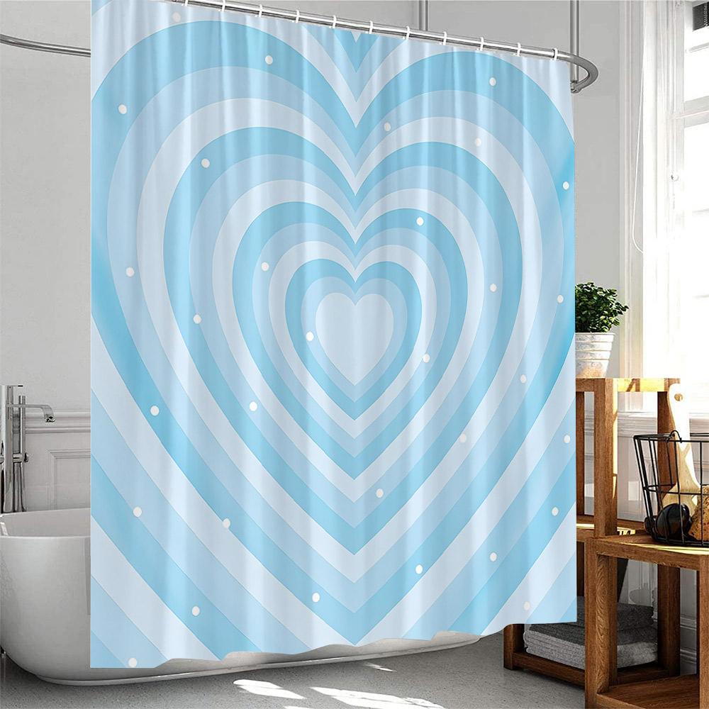 

Heart Pattern Shower Curtain Romantic Bathroom Decor Blue Pink Green Colorful Polyester Fabric Bath Curtain With Hook W60H190(CM)-1 Pcs