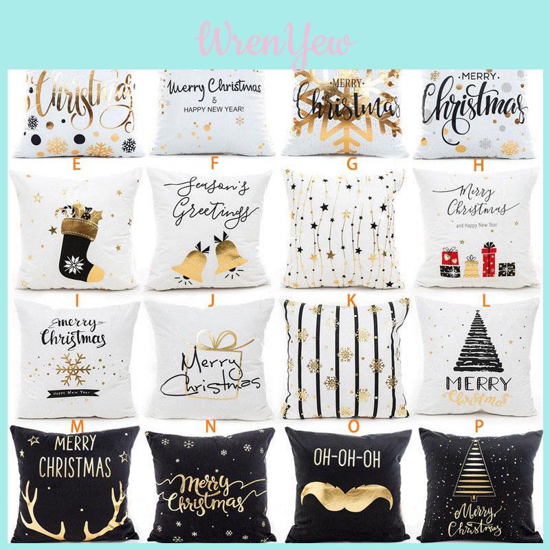 Elegant Christmas Pillow Case Glitter Cotton Linen Sofa Throw Cushion Cover For Home Decor