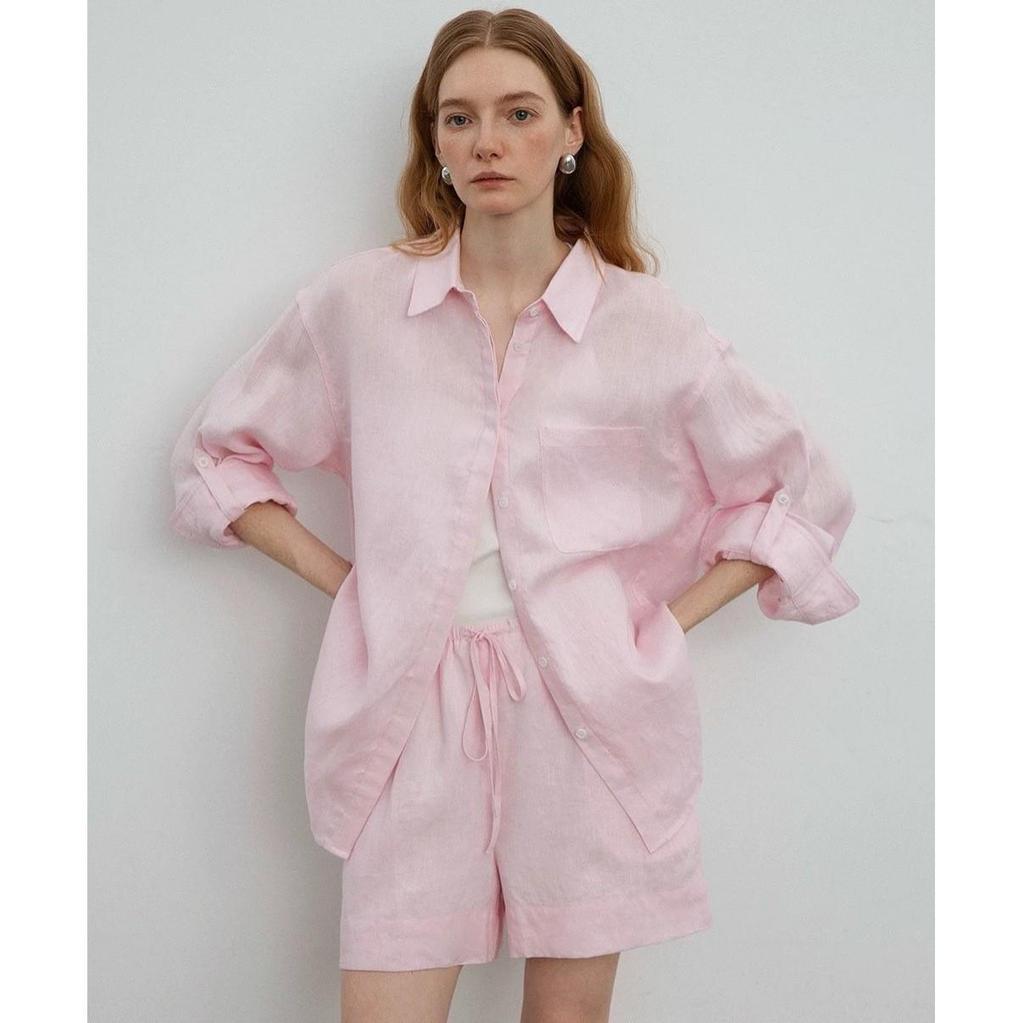 Leinen Oversize Hemd und Shorts Set - Weiß, Lässiger Sommerstil