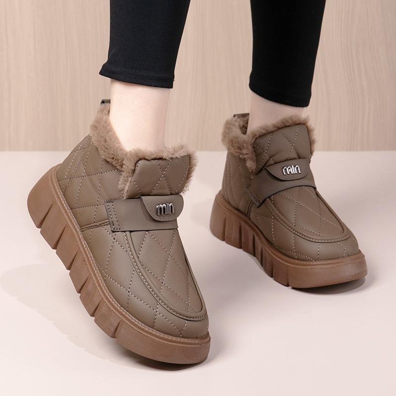 Snow Boots Cotton Shoes Women's Leather Beanie Shoes Winter New Soft-soled Piled Thickened Warm Fashionable Versatile Cotton Boots