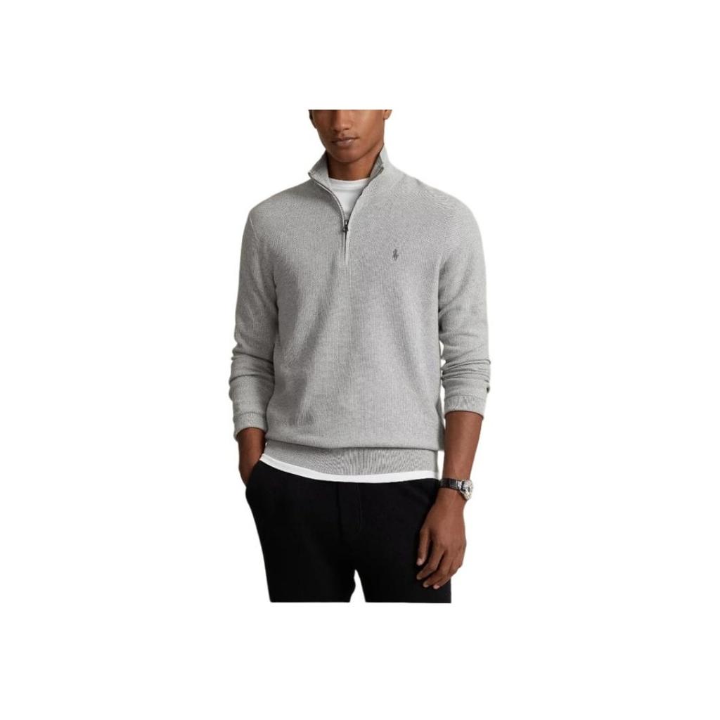 Polo Ralph Lauren Logo Embroidered Half-Zip High Neck Long Sleeve Knit Sweater Men sweater Gray 710932304-002