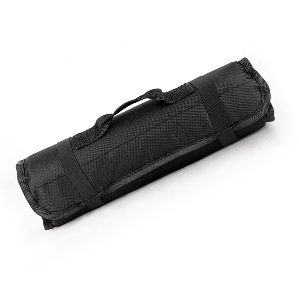 Chef Tool Roll Bag Oxford Cloth Portable Fork Tool Case Holder Pouch with Handle for Culinary Traveling Black