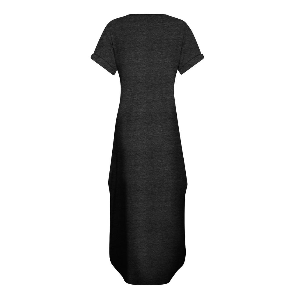 Damen Sommerkleid V-Ausschnitt Kurzarm Strandkleid Maxikleid Lang Kleider Casual Loose Fit Elegant Sommerkleid