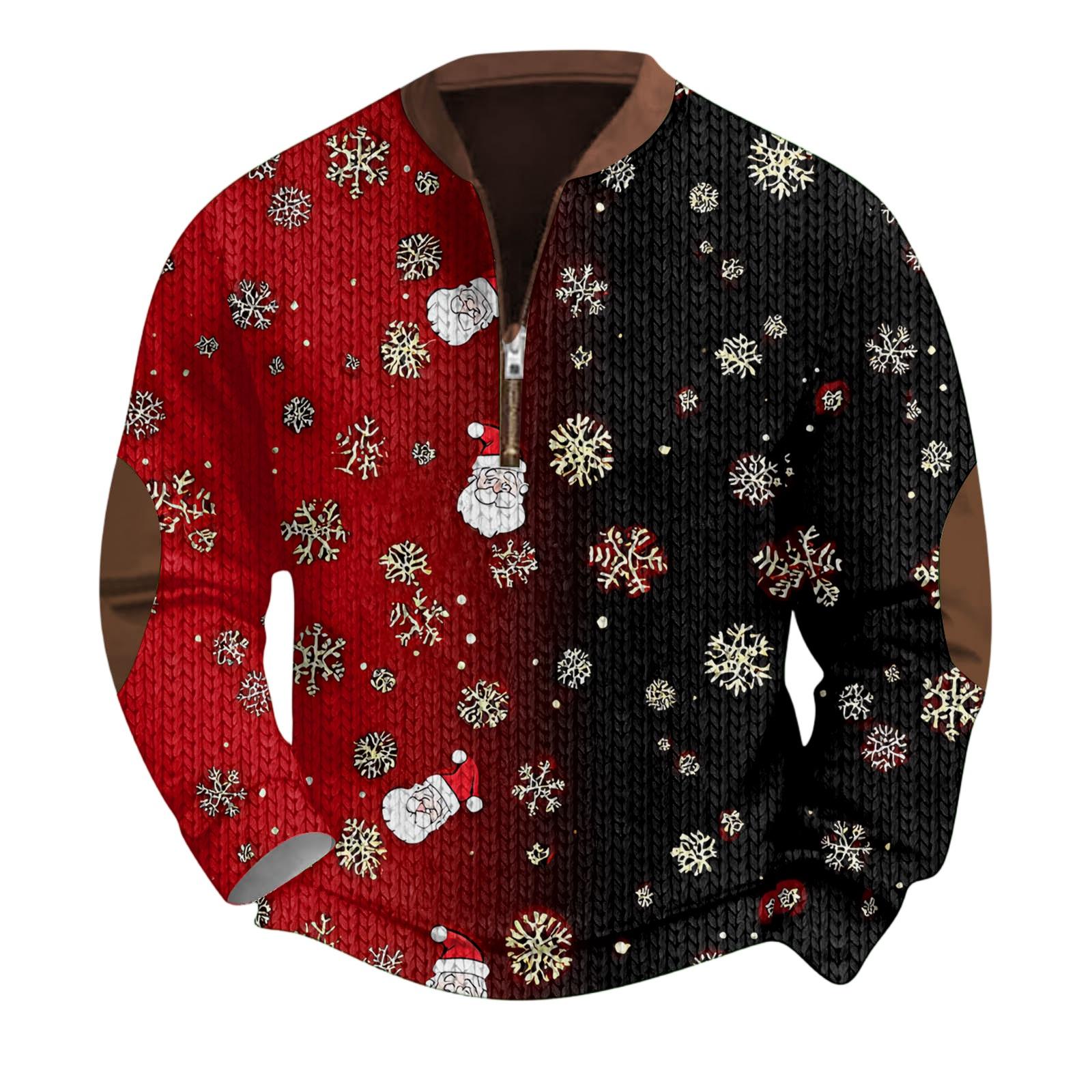 

Мужской рождественский свитер на молнии, винтажный вязаный графический свитшот, рождественский пуловер со стойкой S чёрный