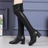 Women's Leather Faux Fur Lined Boots Over-the-Knee High Heel Boots with Anti-Slip Sole Trendy Long Boots for Autumn Winter 2025