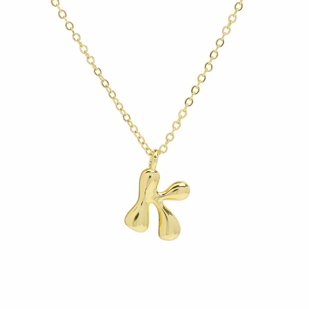 18K Gold Plated Balloon Bubble Hip Hop Necklace with 26 English Letters for Women