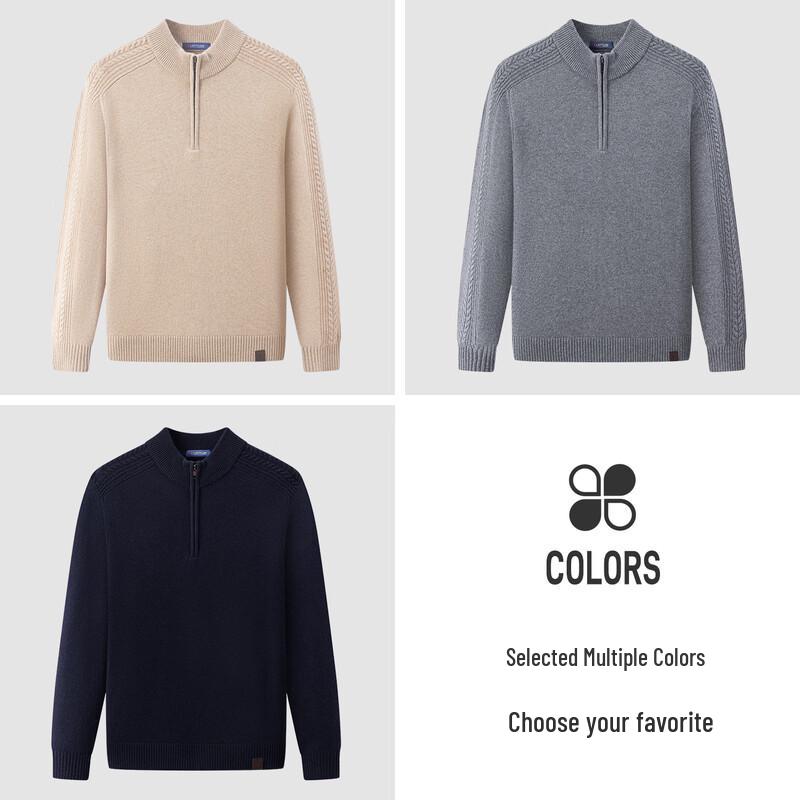 MONTAGUT Men's Wool-Cashmere Blend Henley Pullover Sweater