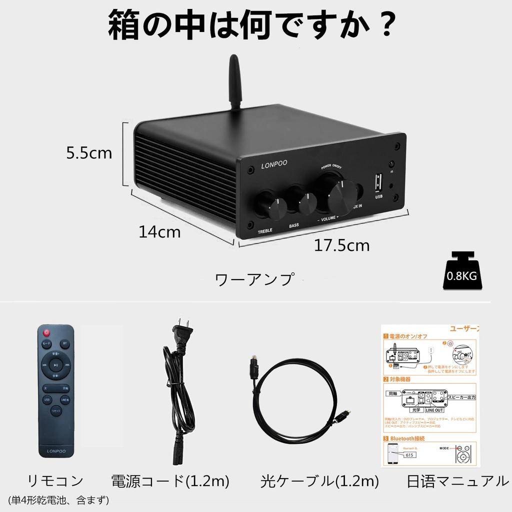 200W Power Amplifier with Optical Coaxial USB AUX Remote Treble and and AUX Speaker Power Audio Bluetooth, Input, Input, Input, Input, Control, Bass,