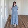 Short Sleeve Plus Size Cotton Vintage Stripe New In Dresses for Women Casual Loose Long Summer Dress