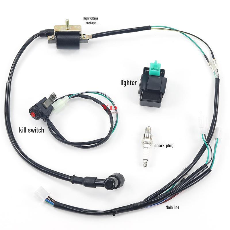 ATV Off-road Motorcycle 50-110CC Accessories: Foot Starter, Wiring Harness, Ignition Coil, High Voltage Electrical Components.