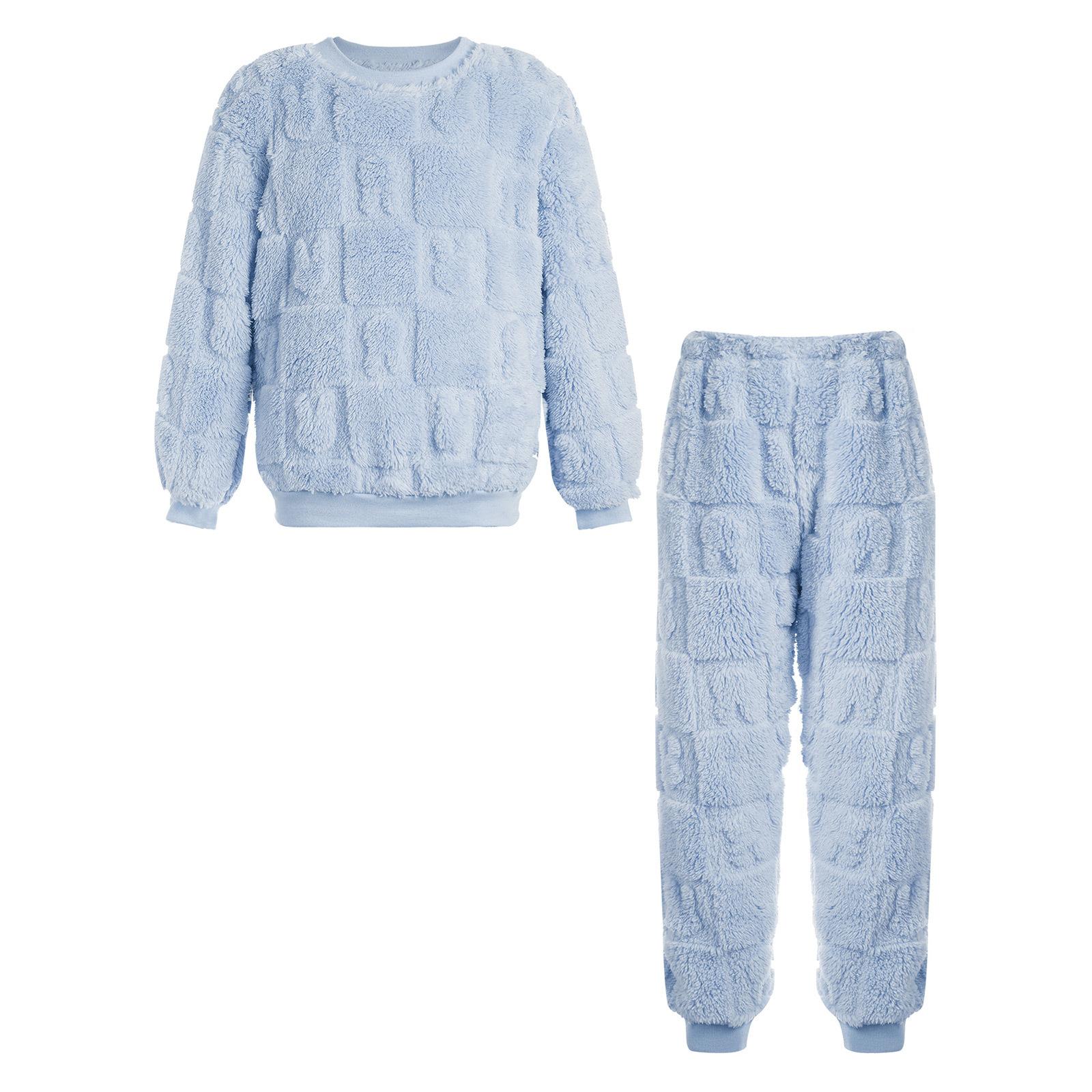 

Boys Girls Flannel Pajama Set Long Sleeve Round Neck Top Elastic Waistband Pants Home Loungewear Sleepwear 13-14 Years синій