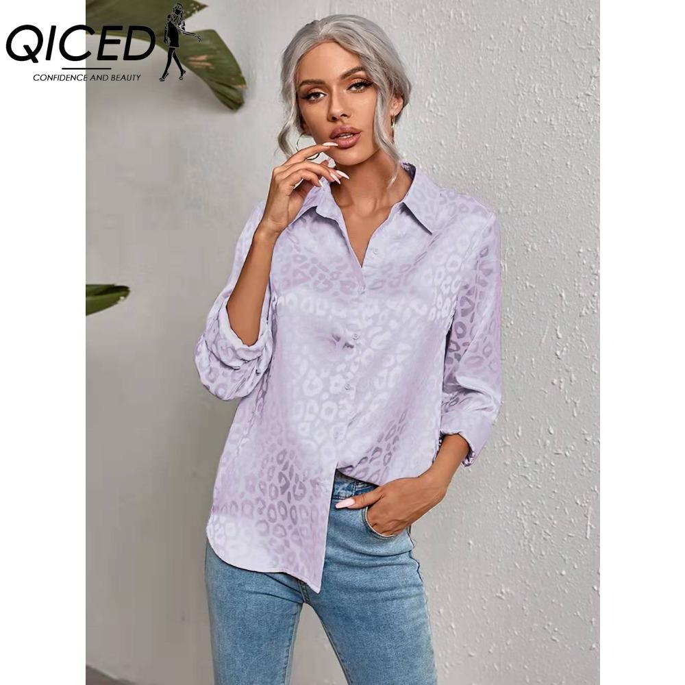 

QICED Женские модные повседневные блузки и рубашки с длинным рукавом и воротником ПОЛО XXL светло-фиолетовый
