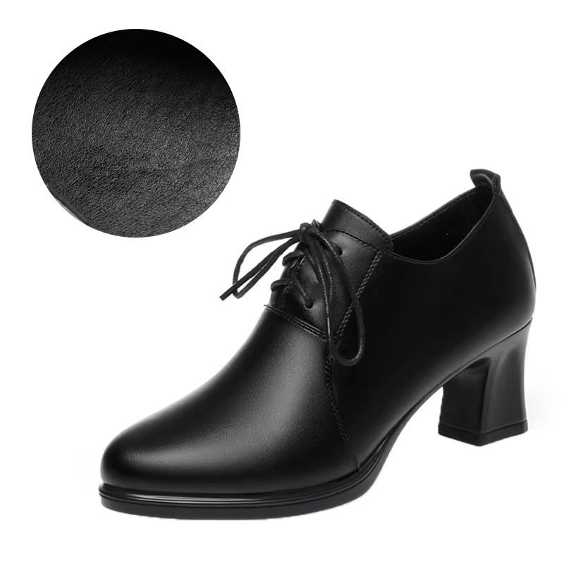 

6cm 8cm Deep Mouth Elegant Office Ladies Med Block Heels Shoes Women Oxfords 2025 Spring Trend Soft Leather Shoes Platform 35
