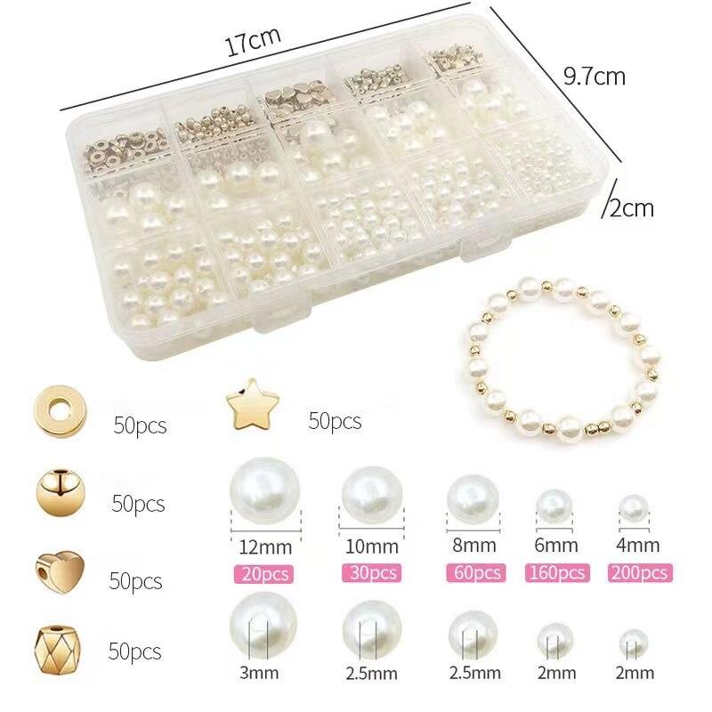 720pcs/Box Golden Star Heart Round CCB Spacer Beads with ABS Imitation Pearls Set for DIY Fashion Jewelry Making
