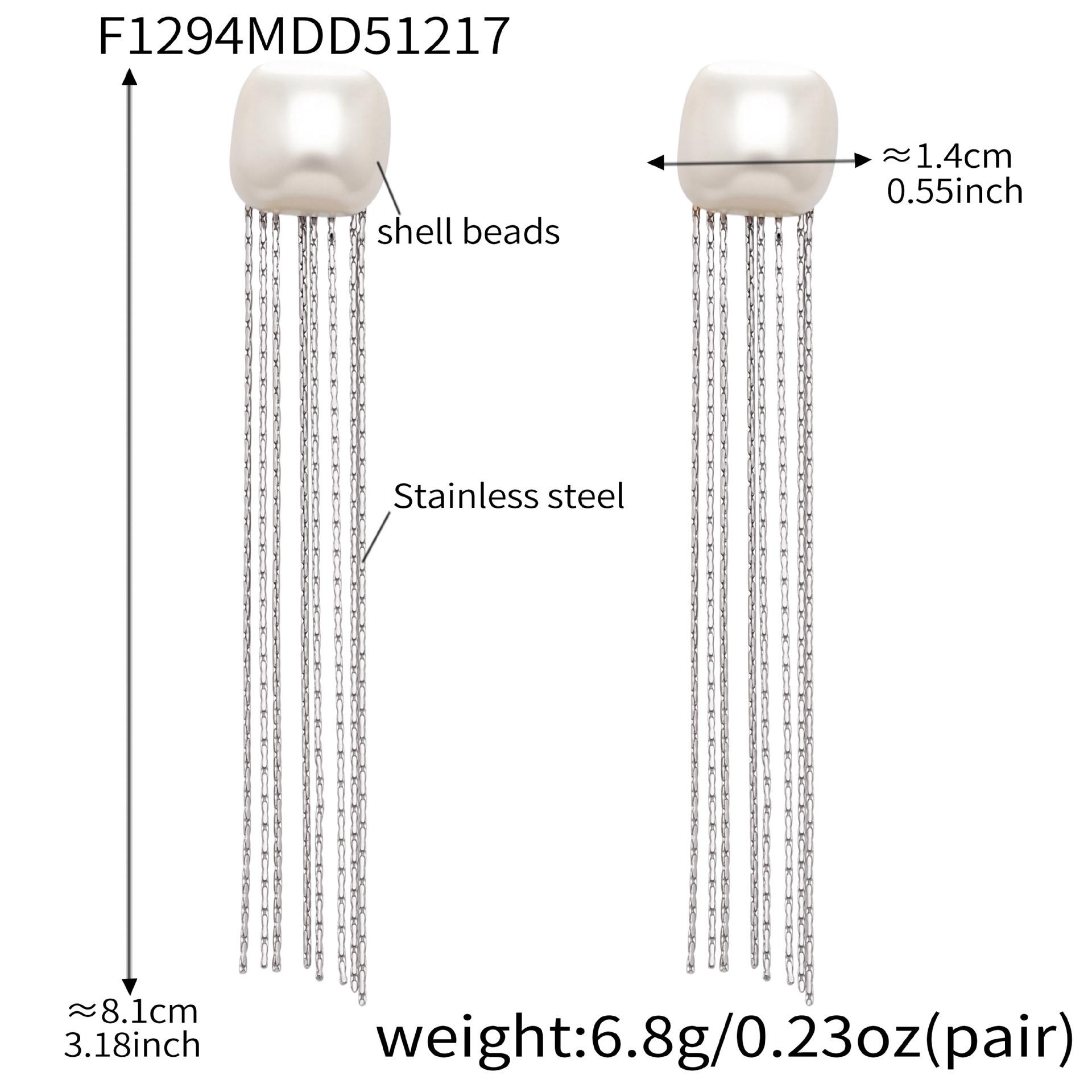 18K Gold Plated Geometric Tassel Earrings with Stainless Steel Cubes & Imitation Pearls - European & American Fashion Style