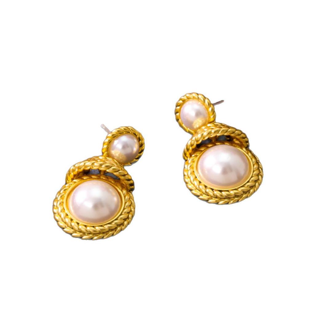 Retro Chinese Style Earrings Women Small Versatile Exquisite Temperament High-end Feeling Pearl New 's