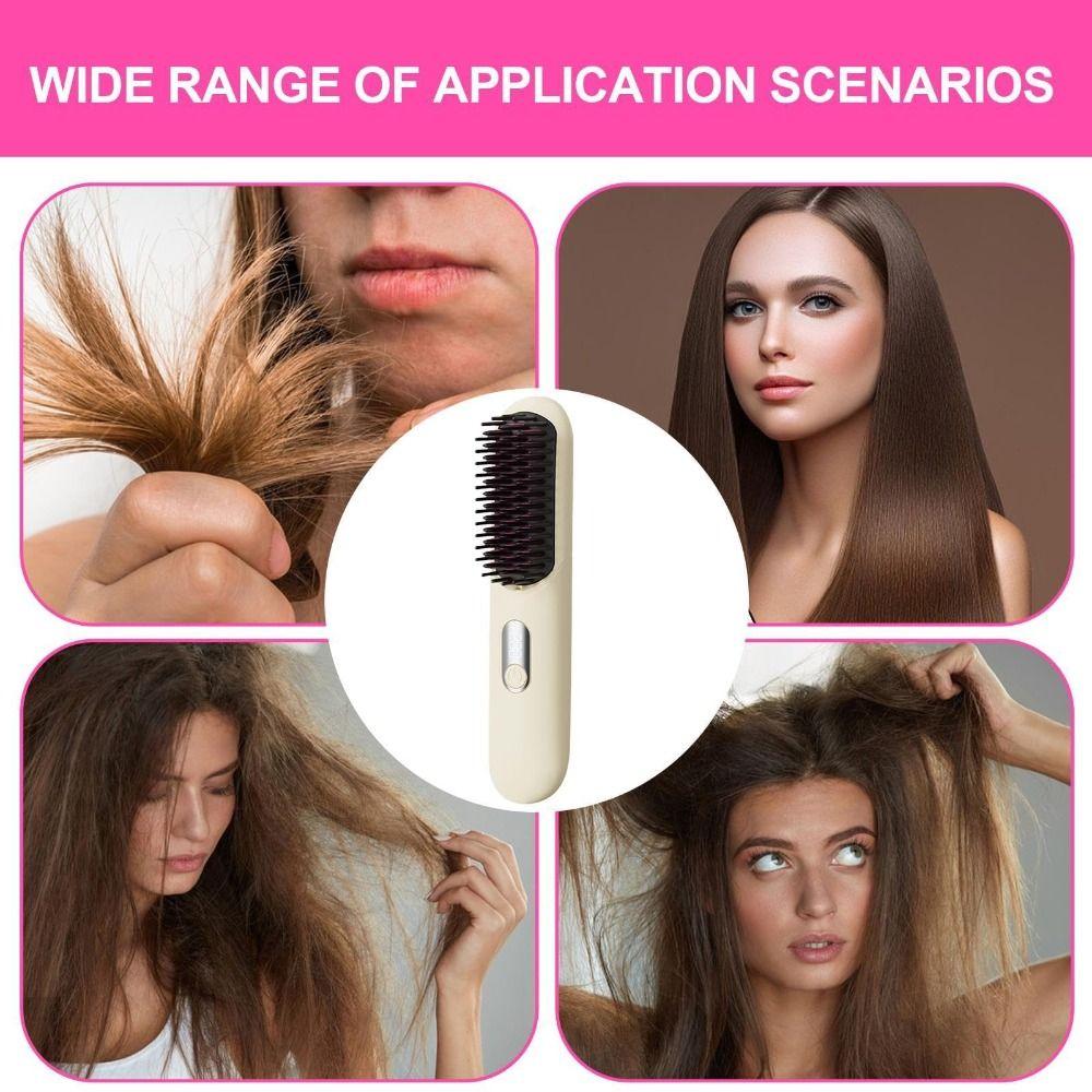 Portable Wireless Hair Straightener Type-C Rechargeable Straight Hair Comb 4 Temp Settings LCD Display Straightening Comb