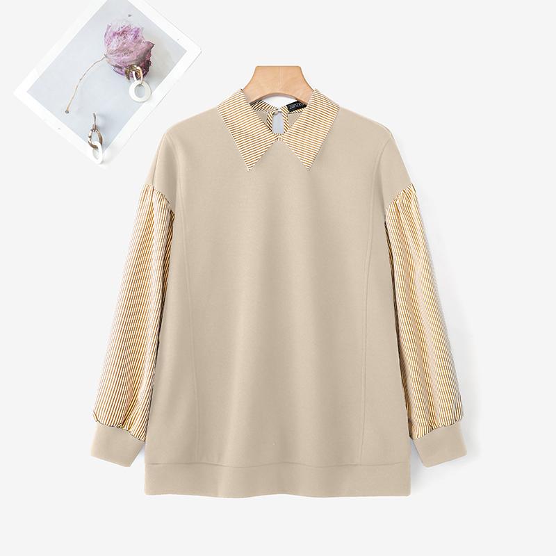 ZANZEA Women Casual Stripe Print Splice Long Sleeve Autumn Thin Sweatshirt