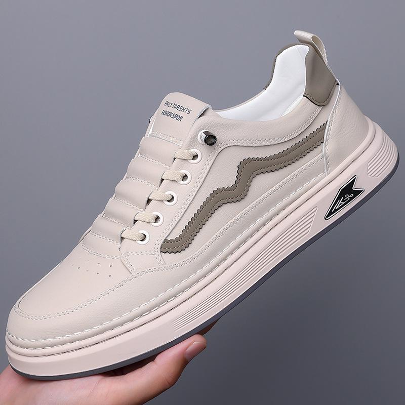 

2024 Мужские туфли из мягкой кожи: Модная, удобная, всесезонная повседневная обувь 42 бежевый