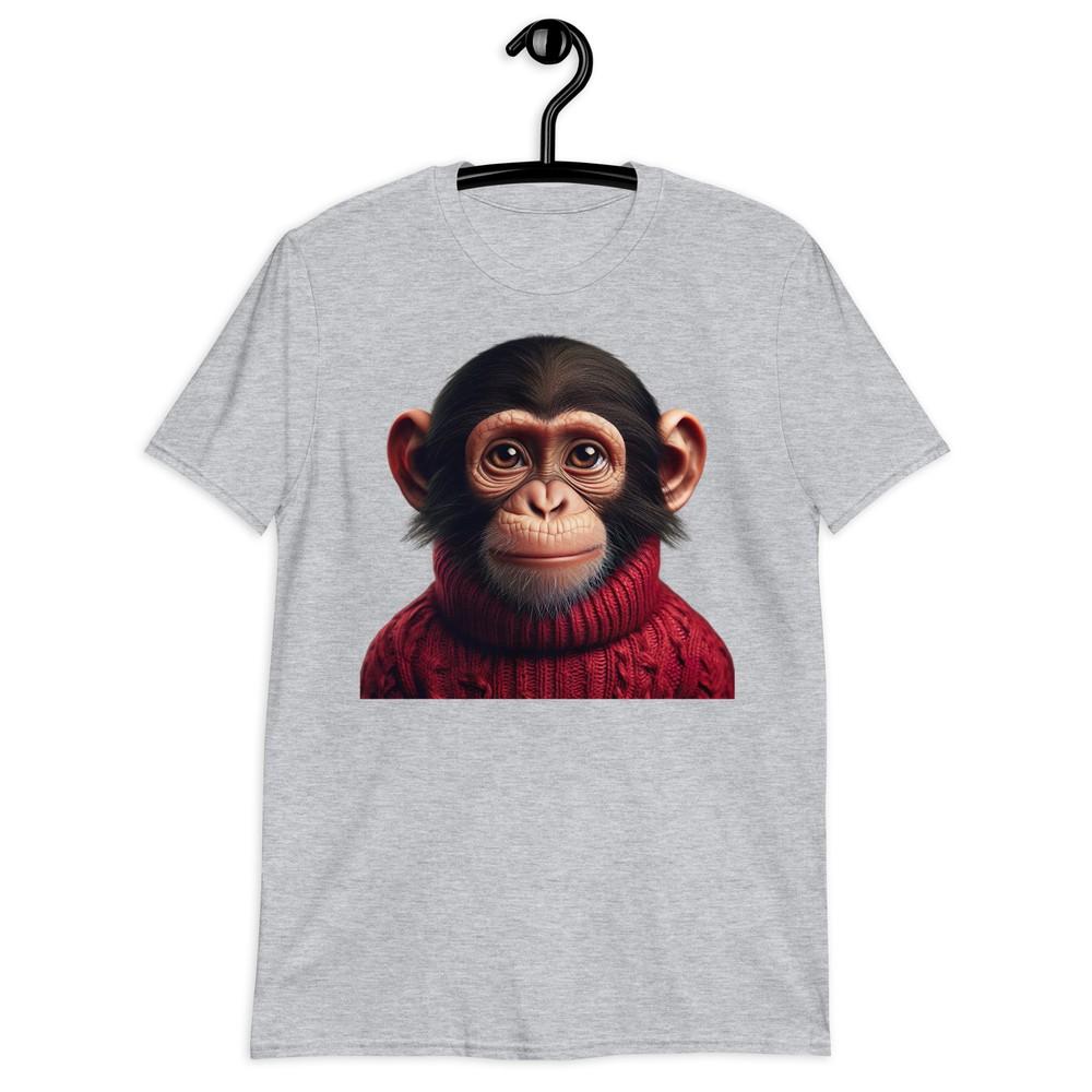 Adorable Chimpanzee In Red Turtleneck Printed Short-Sleeve Unisex T-Shirt