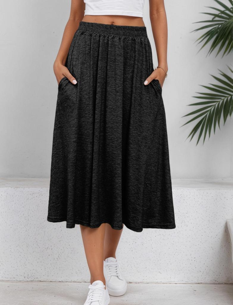 Maeau Long Loose High Size M Women's A-Line Skirt, Fit, Waist, Flattering, Workout, Casual, Commuting, Outdoor, Black,