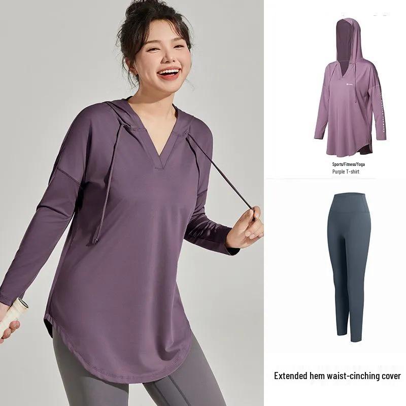 Plus Size Quick-Dry Yoga Set: Hooded Long-Sleeve Top and Pants for Chubby Sisters