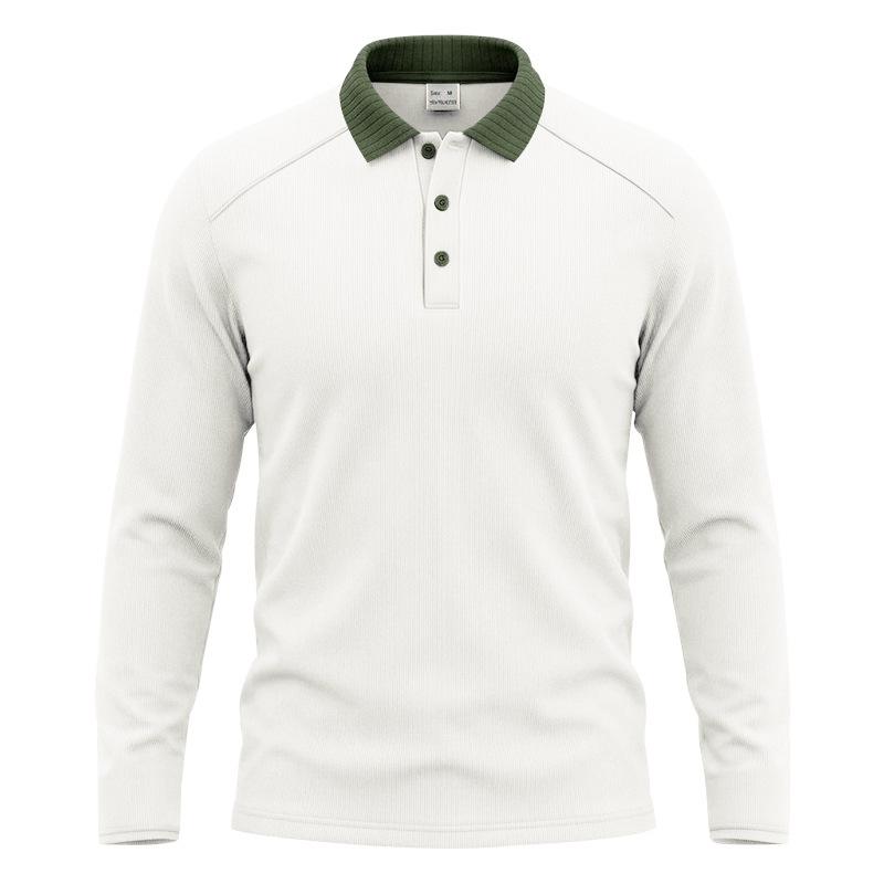 Men S Long Sleeve Polo Shirt Ribbed Collar Solid Color Casual Spring Autumn