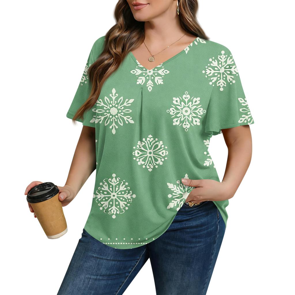 Women's Plus Size Fashionable Casual Loose-Fit Short Sleeve Elegant V Neck Blouse For Work