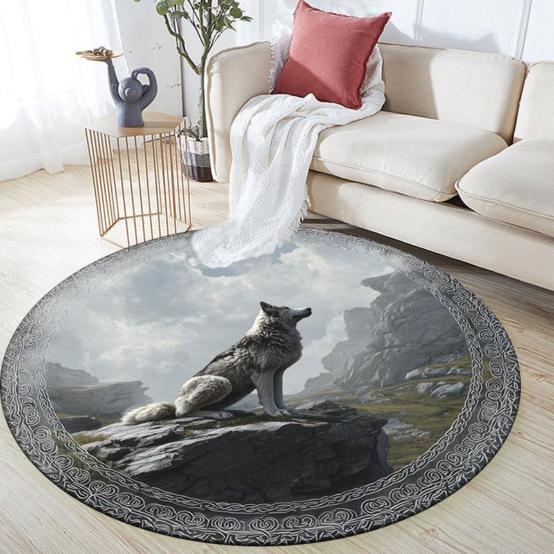 Grey Wolf pattern round rug,Carpet Rug for Living Room Bedroom Playroom ,Non-slip Floor Mat,Holiday Gifts and Birthday Gifts.