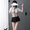 Sexy Unterwäsche, britisches Plaid, sexy Perspektive, weißes Hemd, Schleife, Uniform-Set