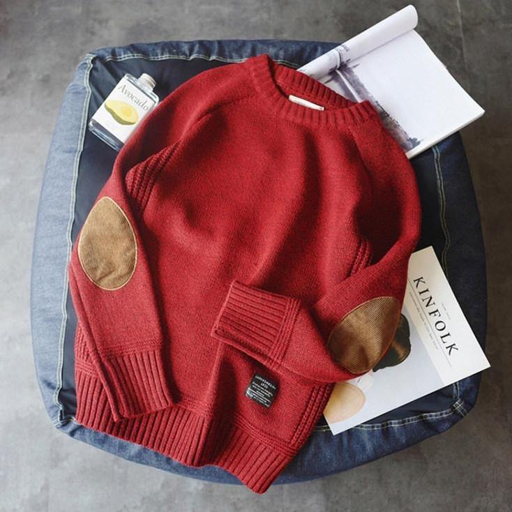 

Мужской толстый зимний свитер в японском ретро-стиле с круглым вырезом: Подростковый осенне-зимний студенческий вязаный пуловер XL красный