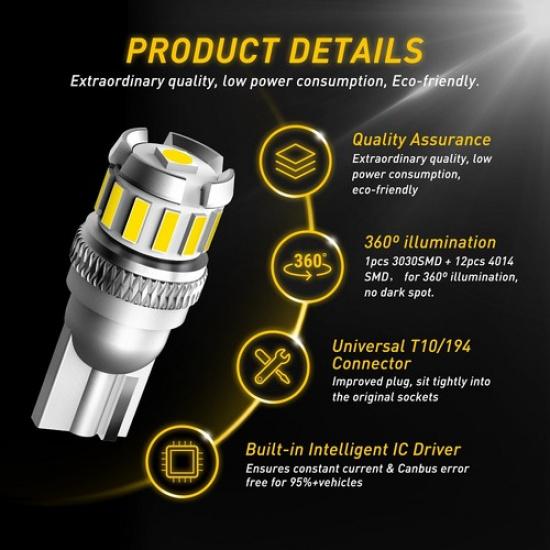 2-20PCS Interior T10 LED Bulbs Door Light 6500k Super 168 Bright White 2825 194