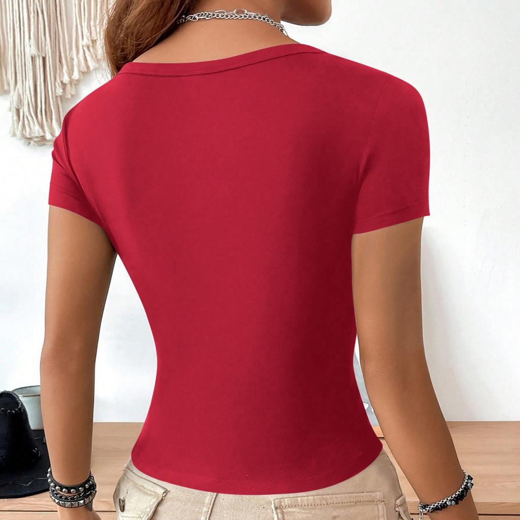 Fashionable Women's Tops Slim Fit Large U-neck Yoga Short-sleeved T-shirt