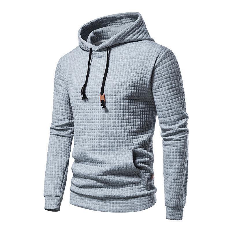 Autumn and winter men's long sleeved casual pullover jacquard hoodie plaid fitness running sports hooded jacket