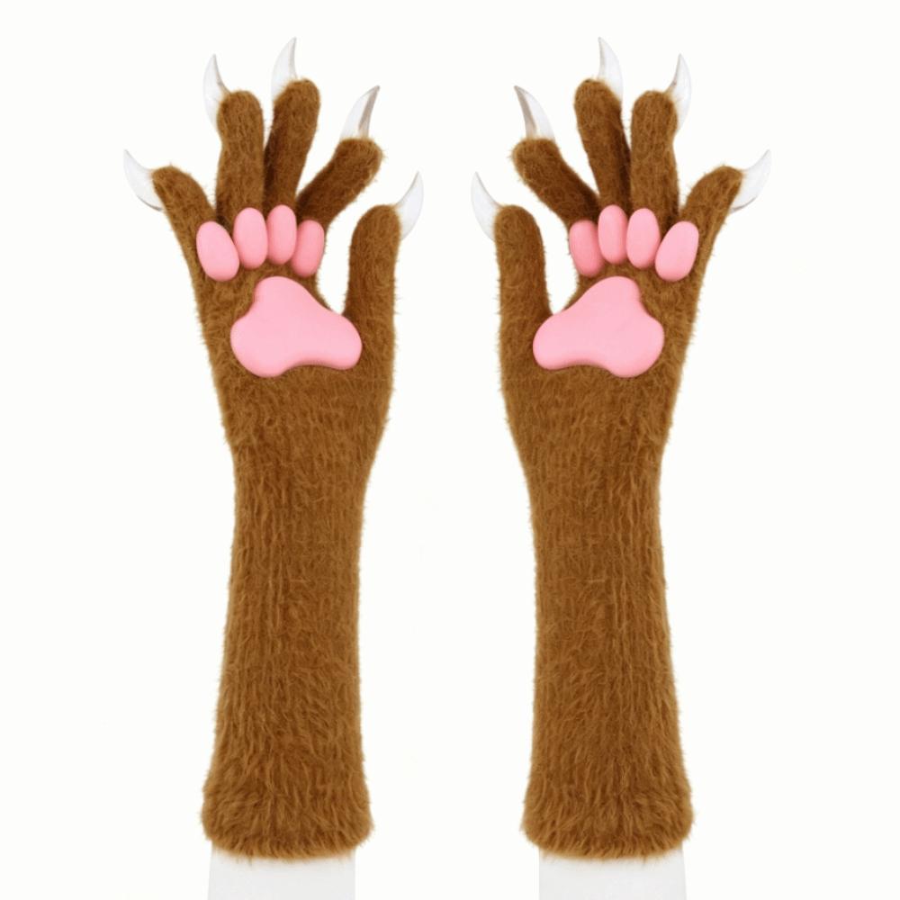 Lange Tierklaue Handhandschuhe Silikon-Pfotenpolster Plüschhandschuhe Neue Katzenklaue Handschuhe Verkleidung