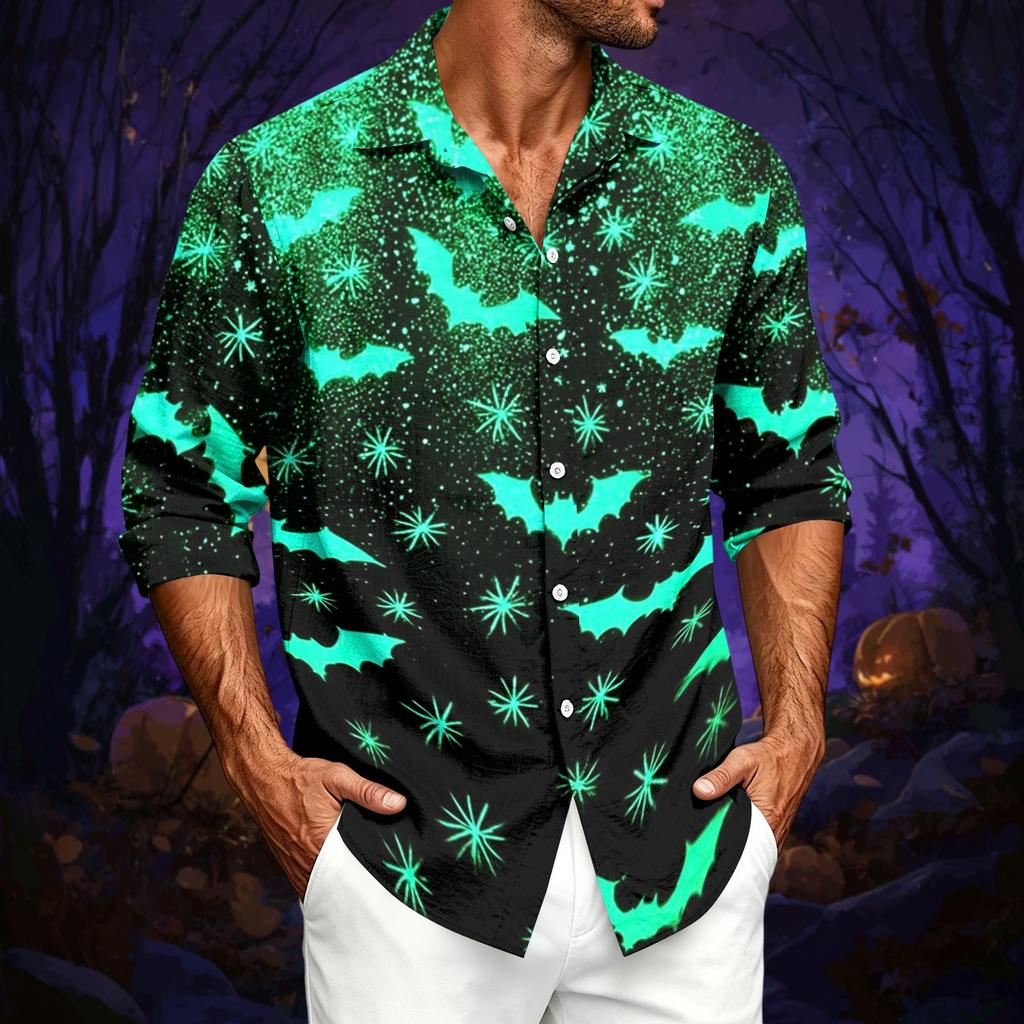 Men's Casual Long Sleeve Button Down Shirt Loose Fit Printed Pattern