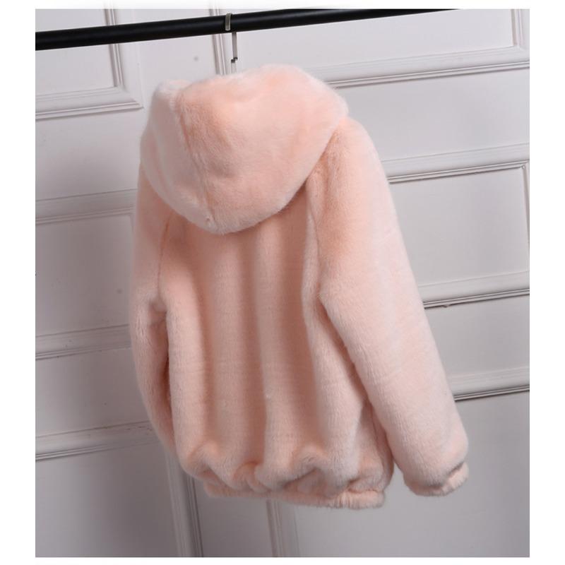 Loose Autumn and Winter New Plush Thickened Hooded Women's Imitation Mink Short Fur Jacket
